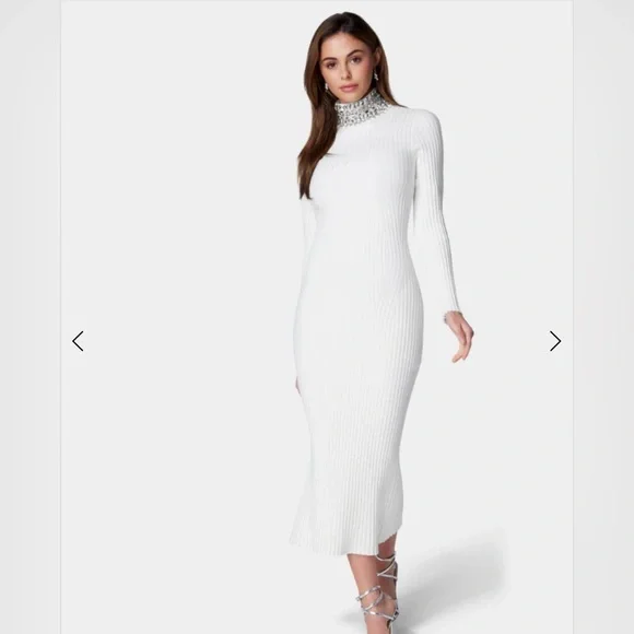 bebe | Dresses | Bebe White Ribbed Long Sleeve Bodycon Dress | Poshmark